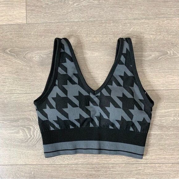 Lole Marlowe Sports Bra Seamless Black Grey Houndstooth Cropped Tank Top - Picture 4 of 13